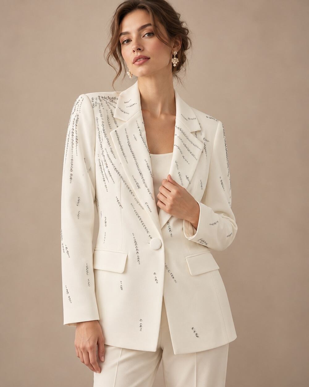 Fashion Nova Elle Embellished Blazer M White Rhinestone Crystal Statement NWT